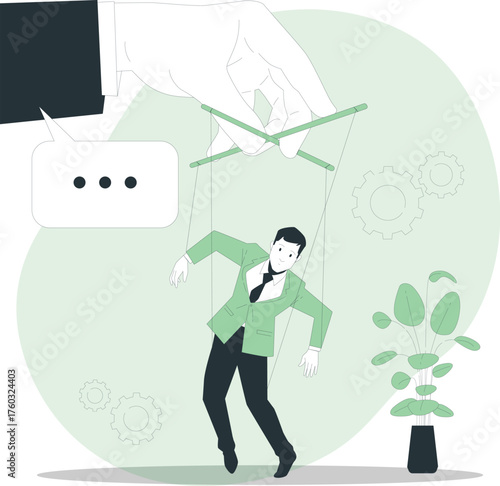 Businessman Controlled by Puppet Master with Gears and Plant vector illustration