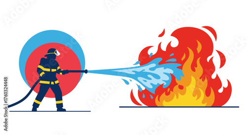 A firefighter sprays water from a hose to extinguish a large fire.