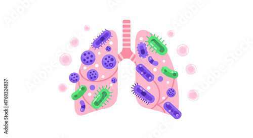 Lung Infection Bacteria and Viruses Attacking Respiratory System