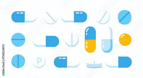 Various Medication Types A Flat Design of Pharmaceutical Tablets and Capsules