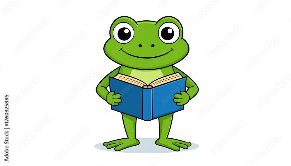 Fototapeta premium Cartoon frog holding open book