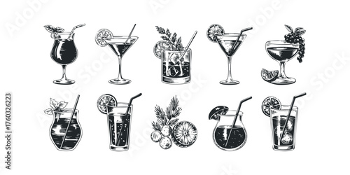 Collection of Hand Drawn Cocktails and Beverages