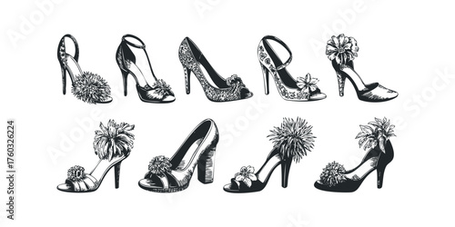 Collection of High Heel Shoes with Floral Embellishments