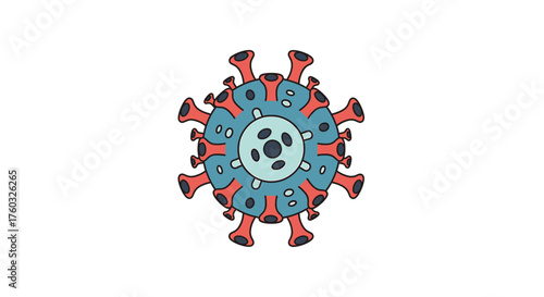 Illustration of a virus particle, showing its detailed structure and features.