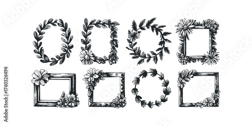 Floral Frames Collection Hand Drawn Wreath Border Set