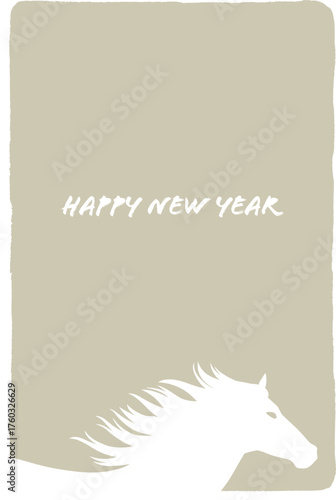 午年の年賀状テンプレート　たてがみなびく馬イラスト