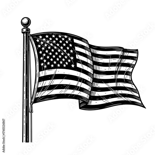 america flag engraving black and white outline