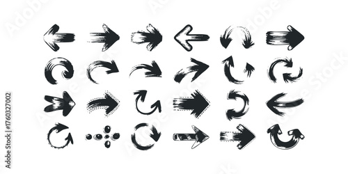 Set of Hand Drawn Brush Stroke Arrow Symbols