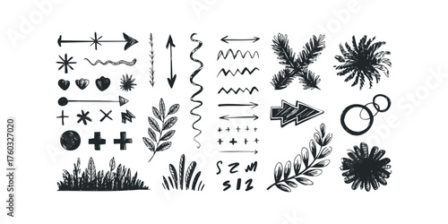 Hand Drawn Collection of Arrows, Leaves, and Abstract Shapes
