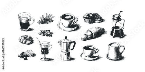 Collection of Hand Drawn Coffee And Pastry Items