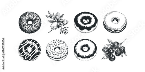 Hand Drawn Donuts and Fruit Branch Collection