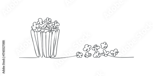 Continuous Line Drawing of Popcorn Bucket and Scattered Kernels
