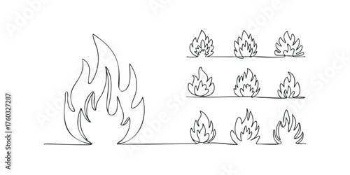Set of Flame Icons Single Line Drawing