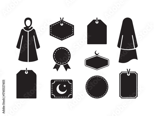 Islamic Fashion Labels and Tags Set. Modest Apparel Vector Design