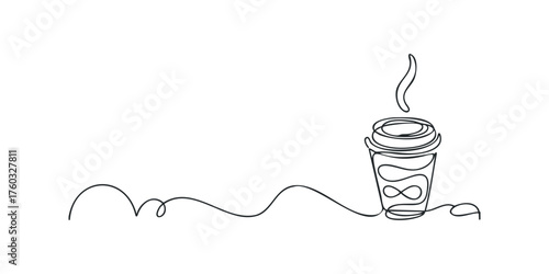 Minimalist single line drawing of hot coffee cup
