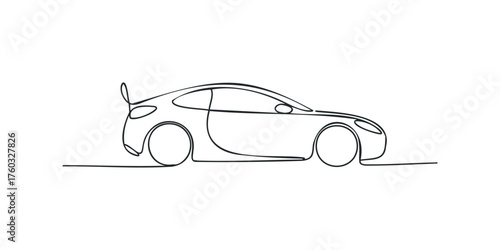 Minimalist Sports Car Outline on White Background