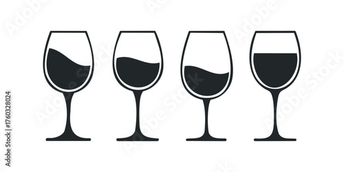 Four glasses filled with red liquid in black silhouette