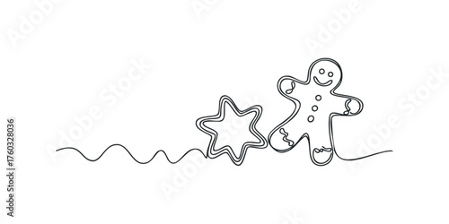 Gingerbread man and star cookie outlines on white