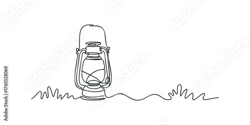 Single line drawing of a vintage oil lantern