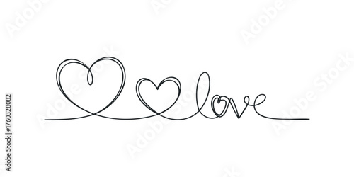 Continuous Line Drawing Two Hearts Connected With Word Love