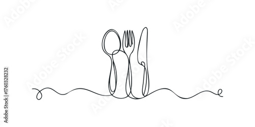 Continuous line drawing of cutlery