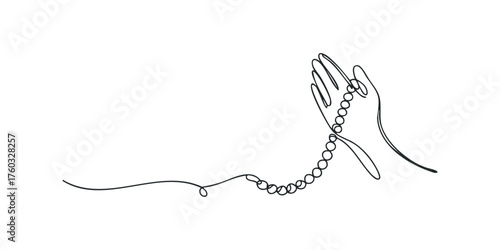 Praying Hands Holding Prayer Beads Continuous Line