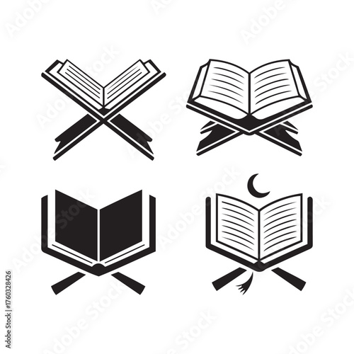 Quran Vector Graphic Black Icons Holy Book Isolated on White