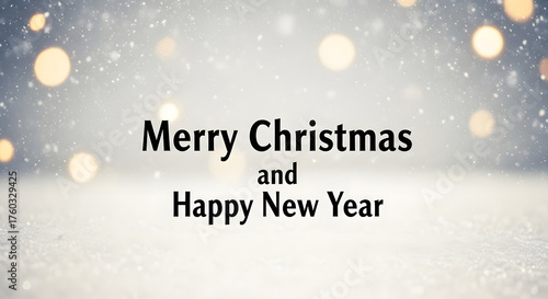 Merry Christmas. Happy new year. Natural Winter Christmas background with blue sky, heavy snowfall, snow, snowy light garlands, snowdrifts. Christmas scene.