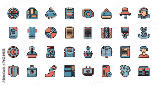Set of Colorful Outline Flat Design Icons for UI and Web.