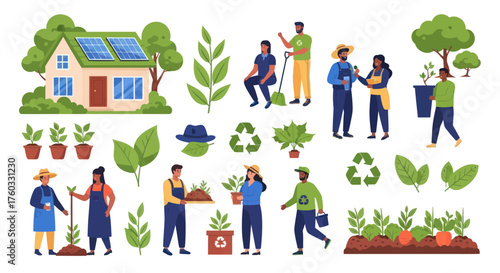Diverse People Engaged in Sustainable Gardening and Eco-Friendly Living.