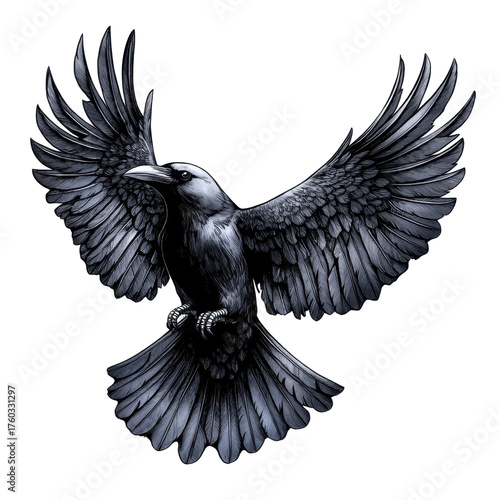 Mythical raven bird isolated on transparent background.