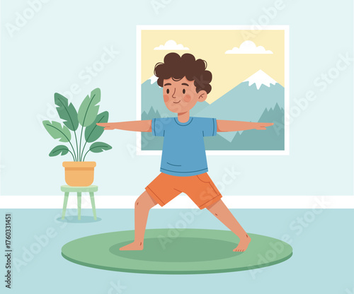 Little Boy Practicing Yoga at Home