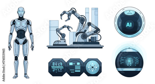 Futuristic Humanoid Robot with Metallic Body and Detailed Design.