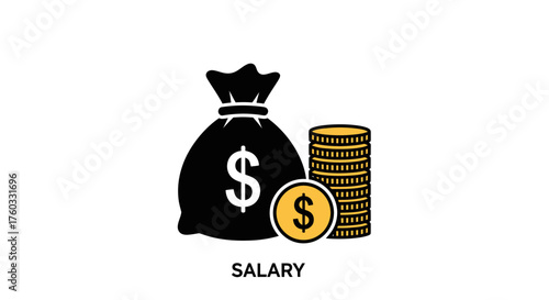 Black Money Bag and Gold Dollar Coins Icon Illustration.