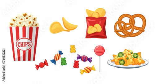 Assortment of Popular Snack Foods and Candies.