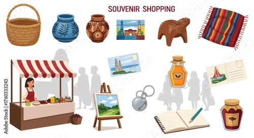Diverse Collection of Traditional Souvenirs and Market Items for Shopping.
