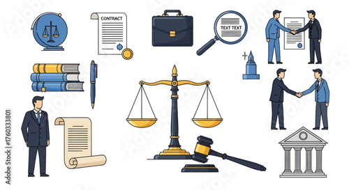 Comprehensive Collection of Law and Justice Icons and Legal Business Elements.