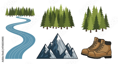 Pair of Brown Leather Hiking Boots with Laces.