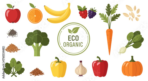 Colorful Assortment of Fresh Organic Fruits and Vegetables.