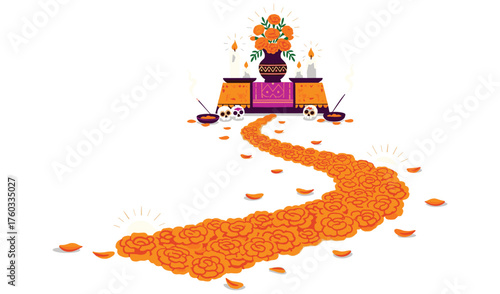 Day of the Dead Altar with Marigolds Dia de Muertos Celebration