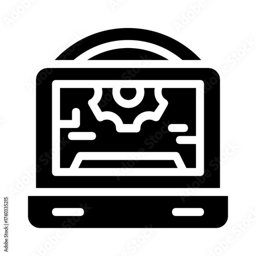 Machine automation icon with a gear inside. Perfect for techrelated designs, industrial concepts, robotics, manufacturing illustrations, and engineering projects.
