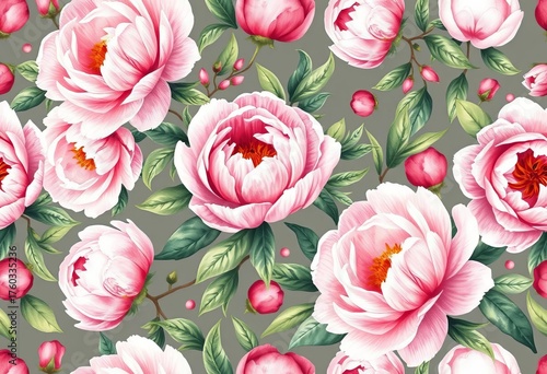 Elegant watercolor peony floral seamless pattern  Perfect for romantic stationery and decor, romantic, wrapping paper