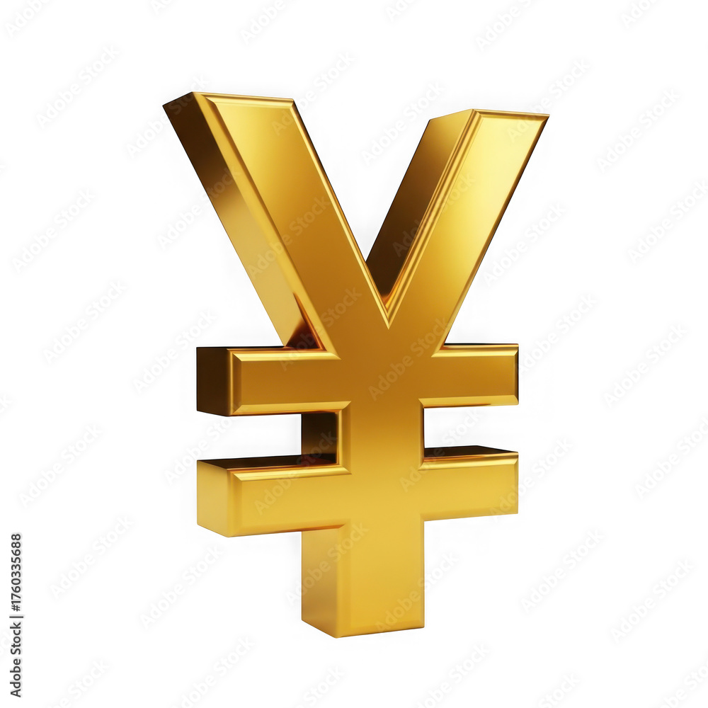 Obraz premium Golden yen symbol shiny 3d render isolated currency symbol of japan isolated on transparent background