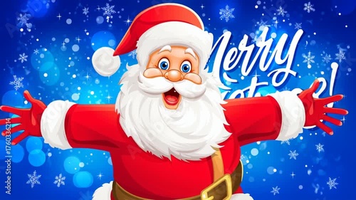 Joyful Santa Celebrating Christmas With Bright Blue Background Generative AI