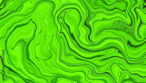 Vibrant lime green liquid swirls, abstract background, swirl, illustration