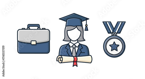 Illustration of a Graduate in Cap and Gown Holding Diploma.