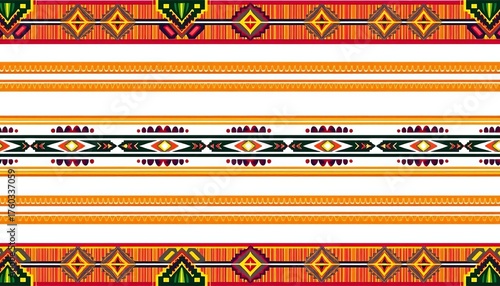 Abstract African geometric pattern, horizontal stripes, white background, texture, graphic