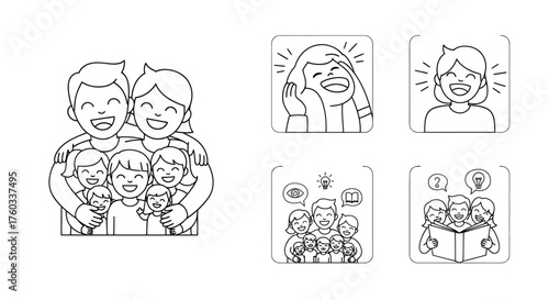 Joyful Family Portrait and Diverse Expressions of Happiness.