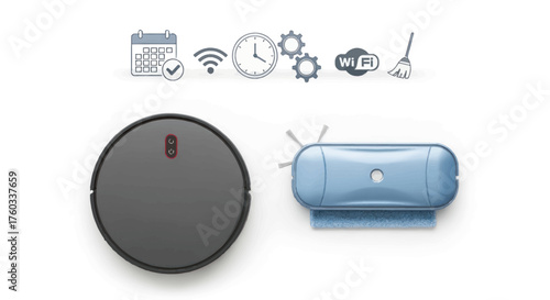 Modern Robotic Vacuum and Window Cleaners for Smart Home Automation.