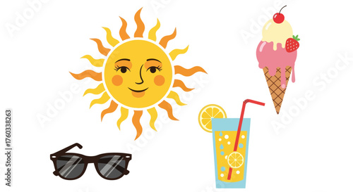 Cheerful Sun Ice Cream and Refreshing Drink for Summer Fun.